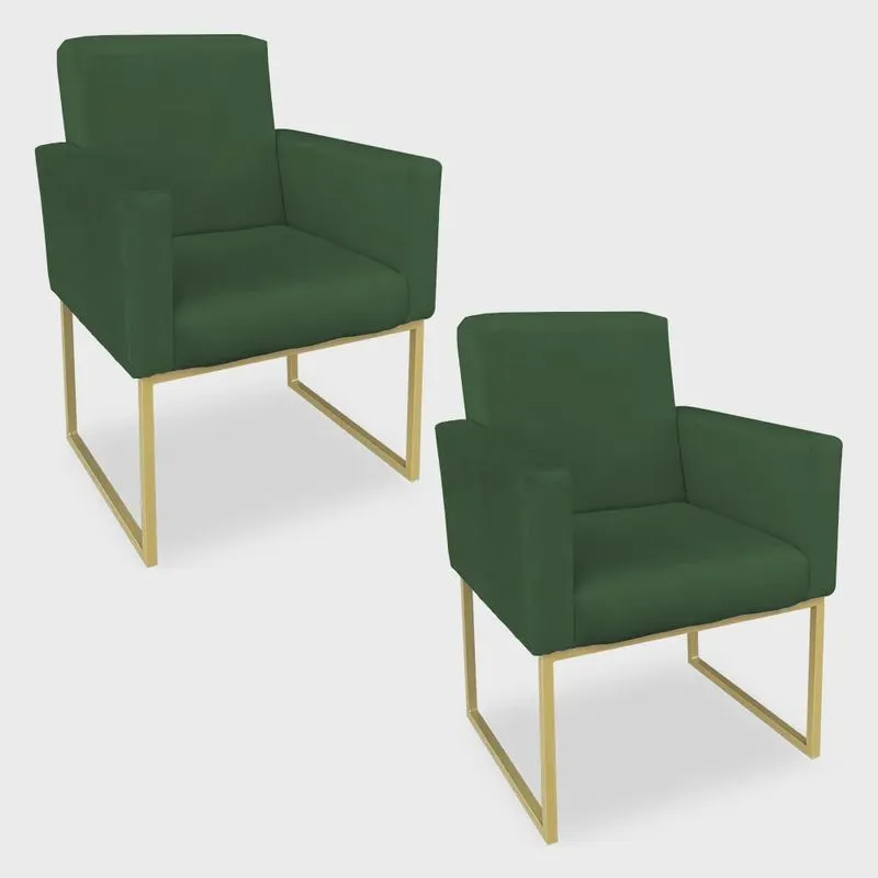 Kit 02 Poltronas Clarice Veludo Base Metálica Industrial Dourado - Pallazio
