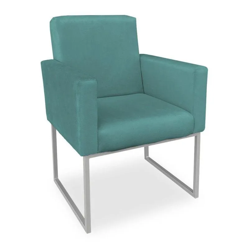Poltrona Clarice Veludo Azul Turquesa Base Metálica Industrial Prata - Pallazio