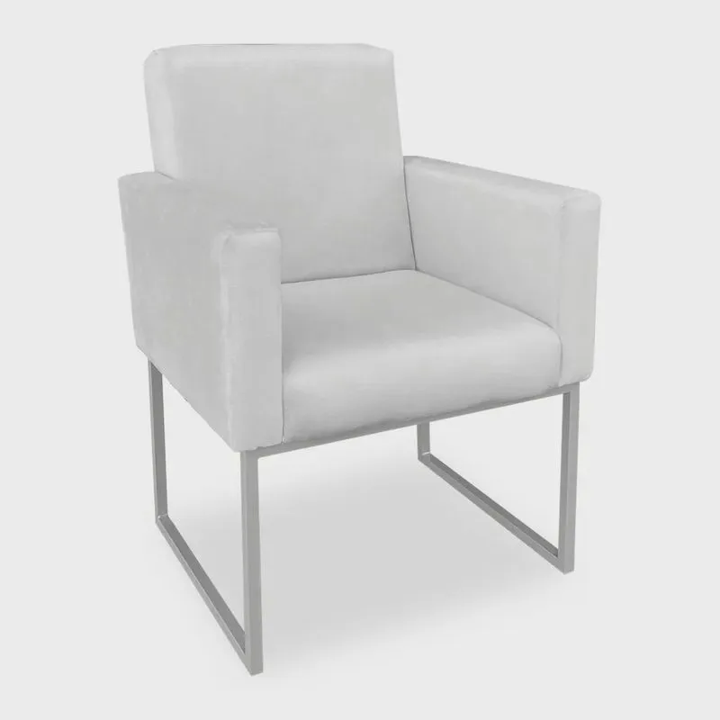 Poltrona Clarice Veludo Cinza Base Metálica Industrial Prata - Pallazio