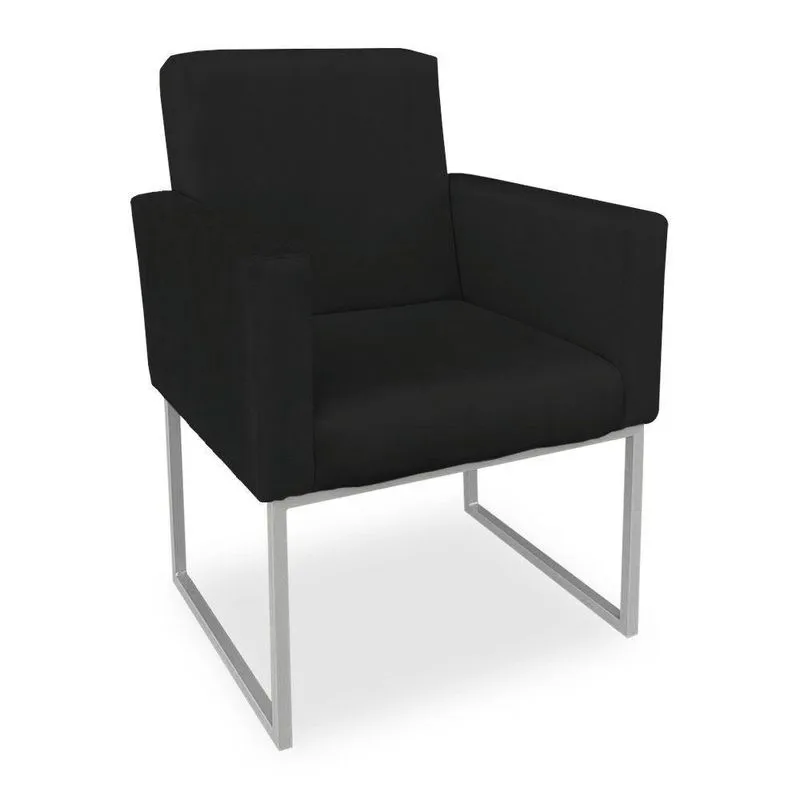 Poltrona Clarice Veludo Preto Base Metálica Industrial Prata - Pallazio