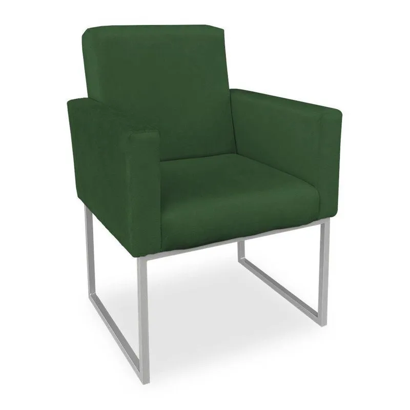 Poltrona Clarice Veludo Verde Base Metálica Industrial Prata - Pallazio