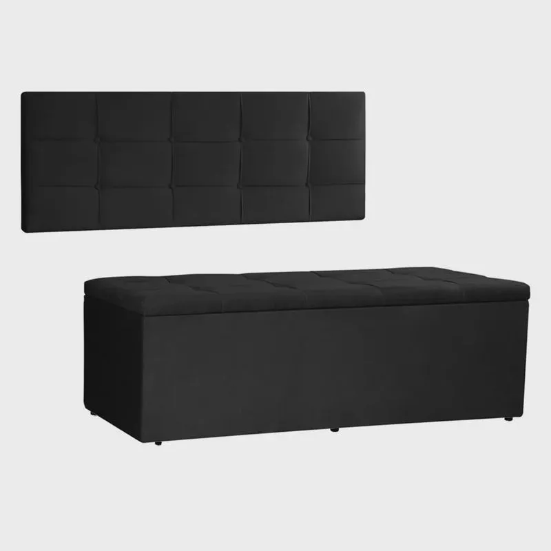 Kit Painel e Calçadeira Baú Solteiro 0,90m Roma Suede - Pallazio