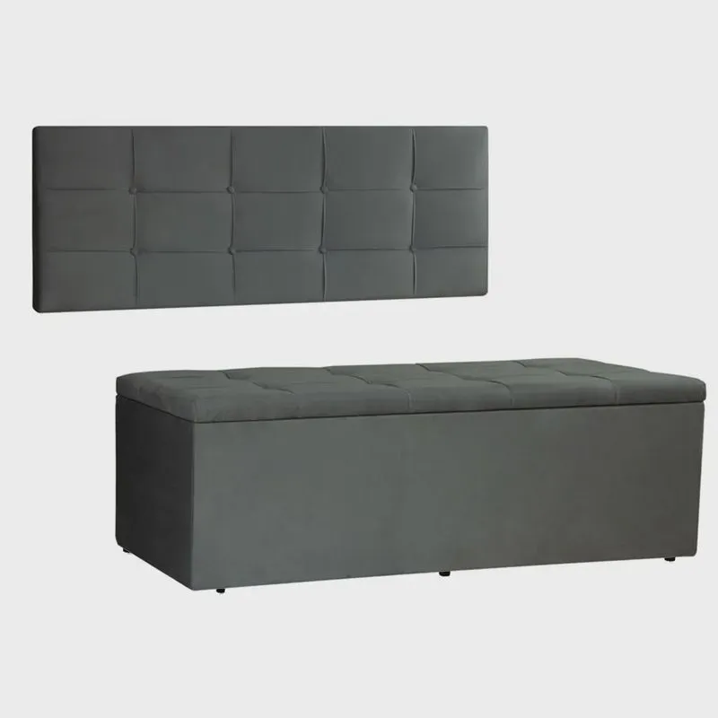 Kit Painel e Calçadeira Baú Casal 1,40m Roma Suede - Pallazio