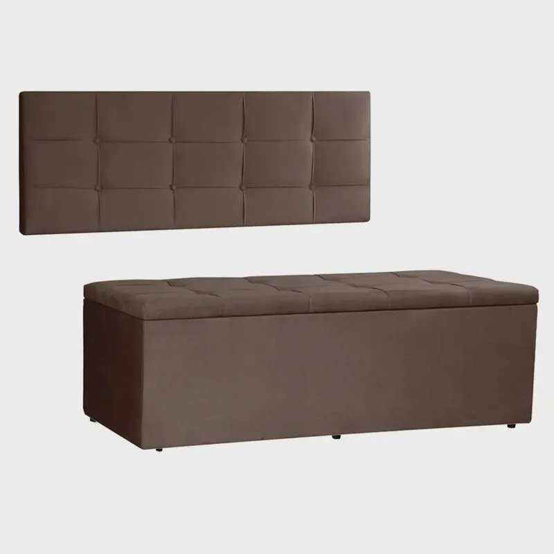 Kit Painel e Calçadeira Baú Casal 1,40m Roma Suede - Pallazio