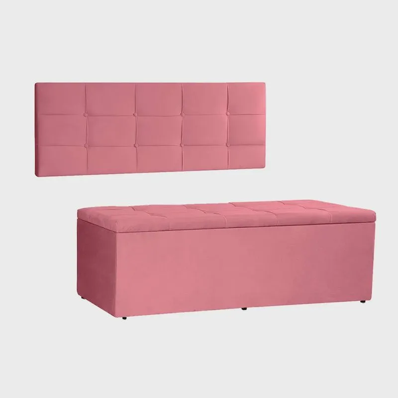 Kit Painel e Calçadeira Baú King 1,95m Roma Suede - Pallazio