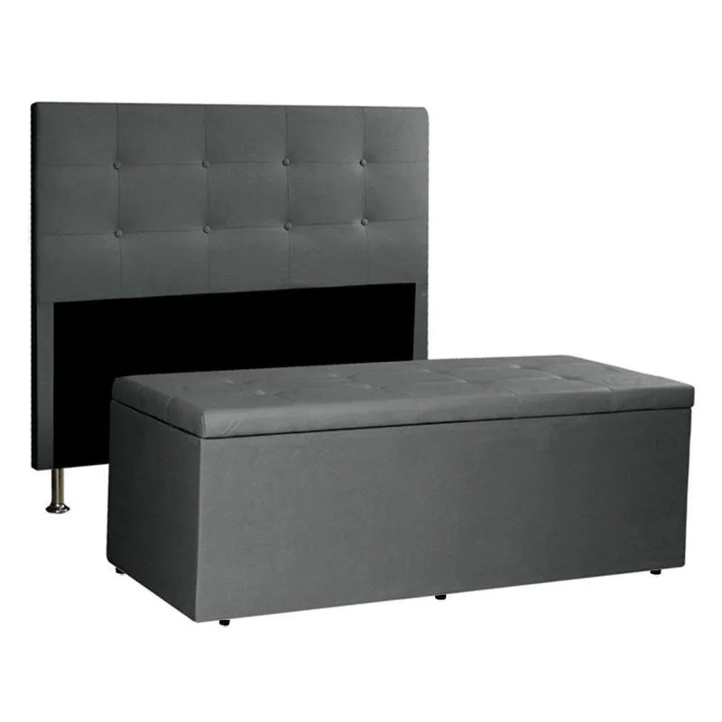 Kit Cabeceira E Calçadeira Baú Casal 1,40m Berlim Suede - Pallazio Cor Cinza
