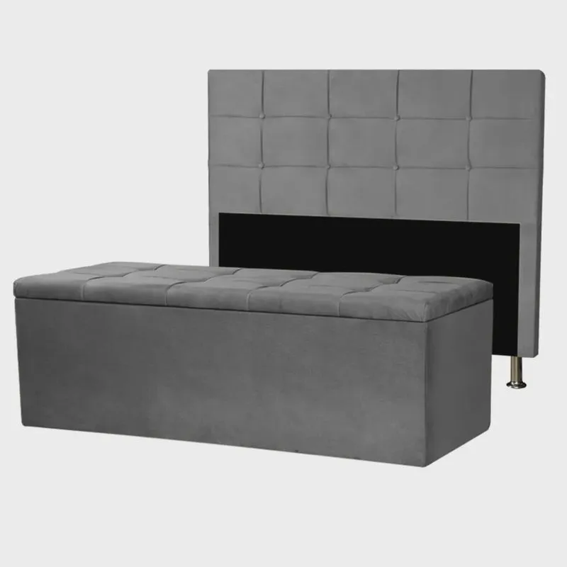 Kit Cabeceira e Calçadeira Baú Solteiro 0,90m Roma Suede - Pallazio