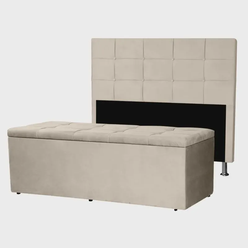 Kit Cabeceira e Calçadeira Baú Queen 1,60m Roma Suede - Pallazio