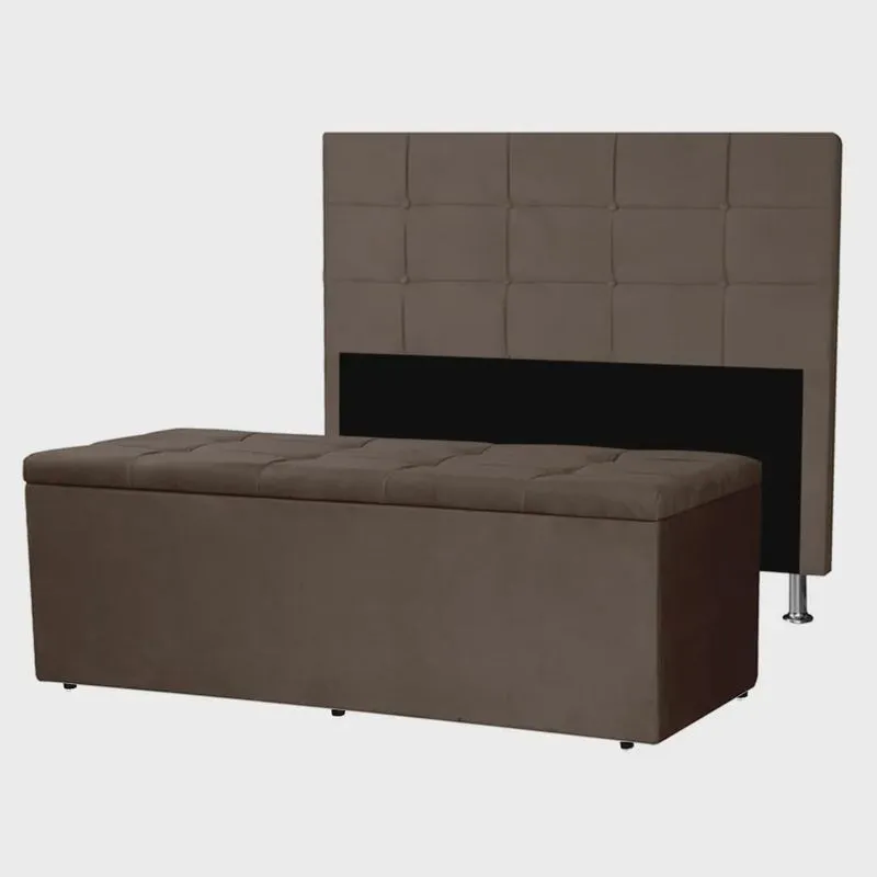Kit Cabeceira e Calçadeira Baú Queen 1,60m Roma Suede - Pallazio