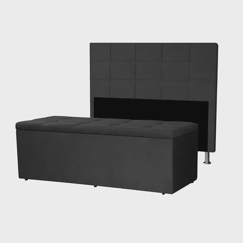 Kit Cabeceira e Calçadeira Baú Queen 1,60m Roma Suede - Pallazio