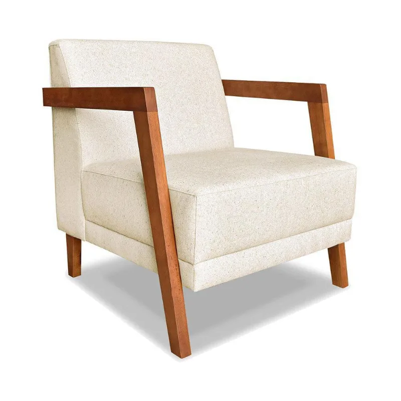 Poltrona Decorativa Natália Linho Base Em Madeira Castanho - Pallazio Natural