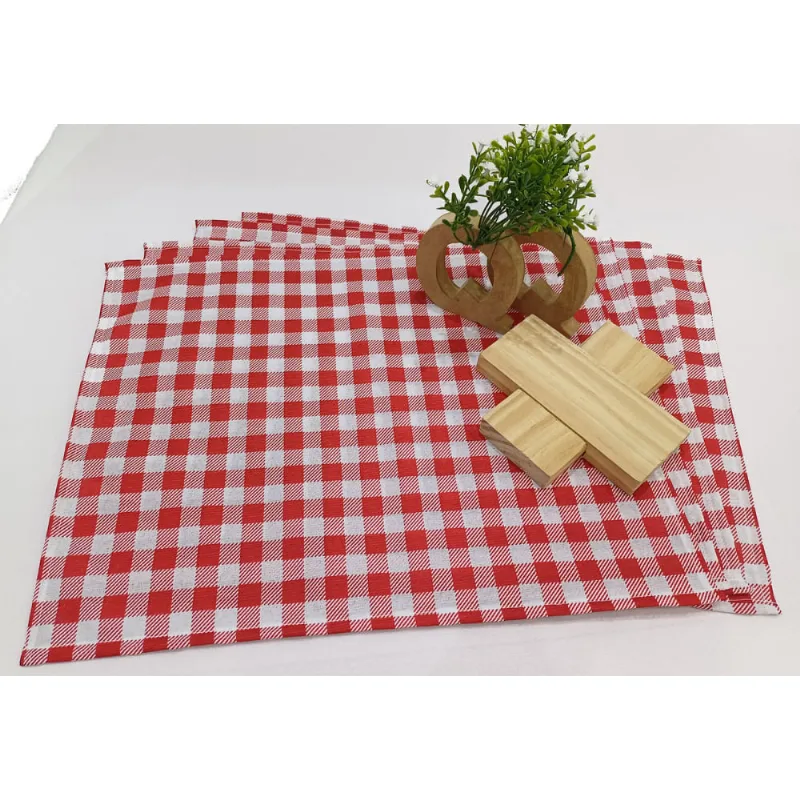 Jogo Americano Xadrez Vermelho E Branco 45 X 35 Com 8 Peças