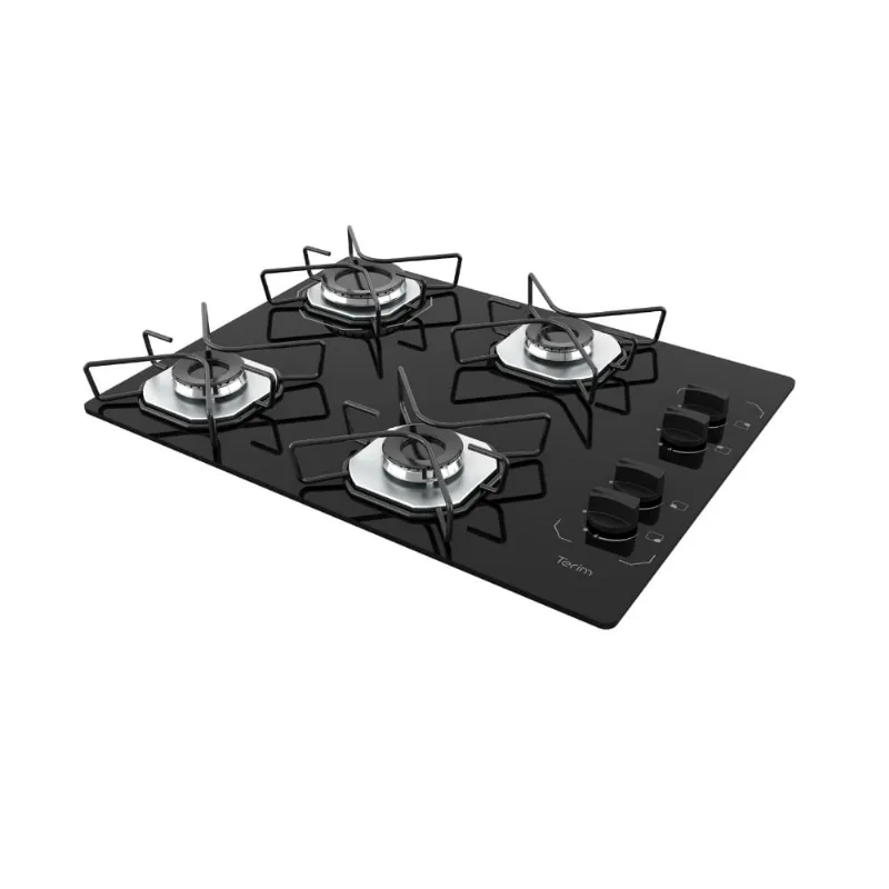 Cooktop 4 Bocas Terim Vidro Preto Com 6 Apoios