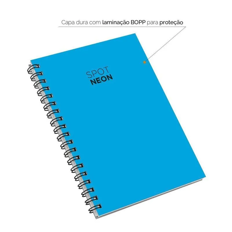 Caderno Capa Dura Cores Spot Neon Azul 100 Folhas 18X25Cm