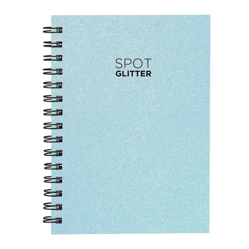 Caderno Capa Dura Spot Glitter Verde Água 100 Fls 14X20Cm
