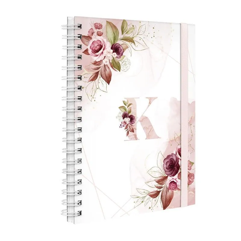Agenda Planner Semanal Plus 2023 Floral Branco Rosa Letra K