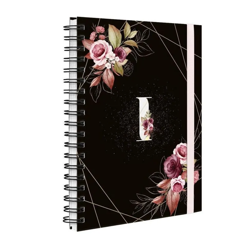 Agenda Planner Semanal Plus 2023 Floral Preto E Ouro Letra I
