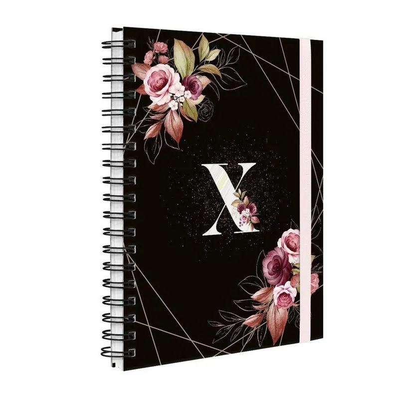 Agenda Planner Semanal Plus 2023 Floral Preto E Ouro Letra X