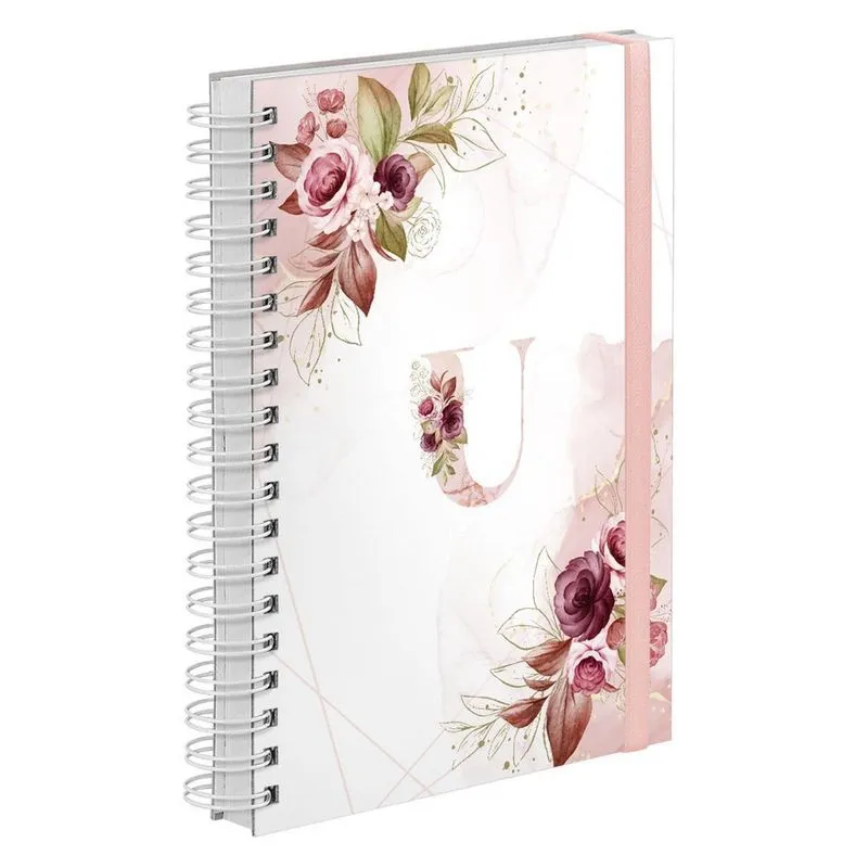 Agenda 2023 Diária Plus Floral Rosa E Branco Letra Inicial U