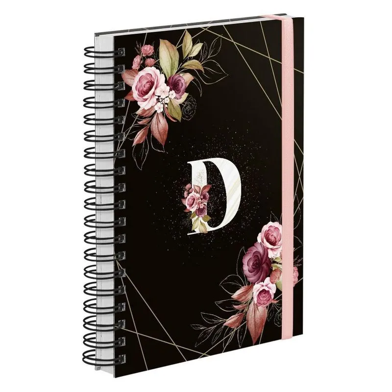 Agenda 2023 Diária Plus Floral Preto E Ouro Letra Inicial D