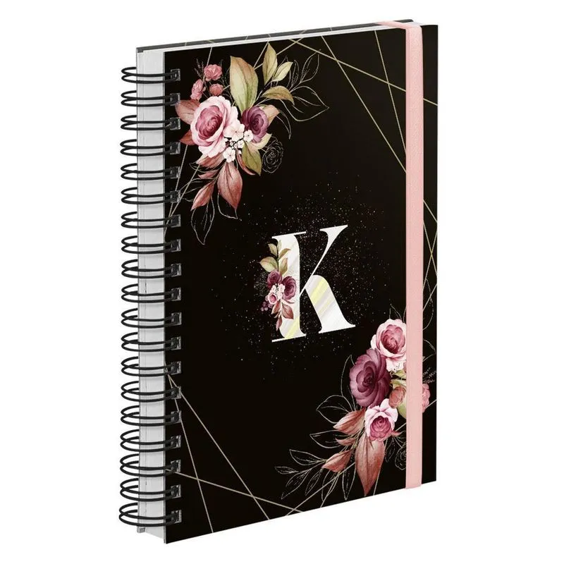 Agenda 2023 Diária Plus Floral Preto E Ouro Letra Inicial K