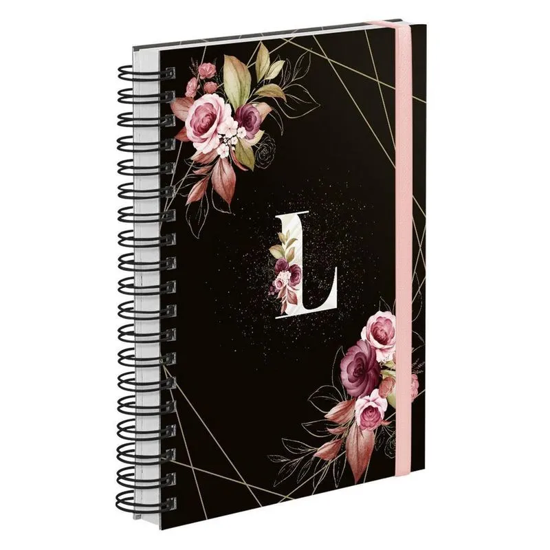Agenda 2023 Diária Plus Floral Preto E Ouro Letra Inicial L