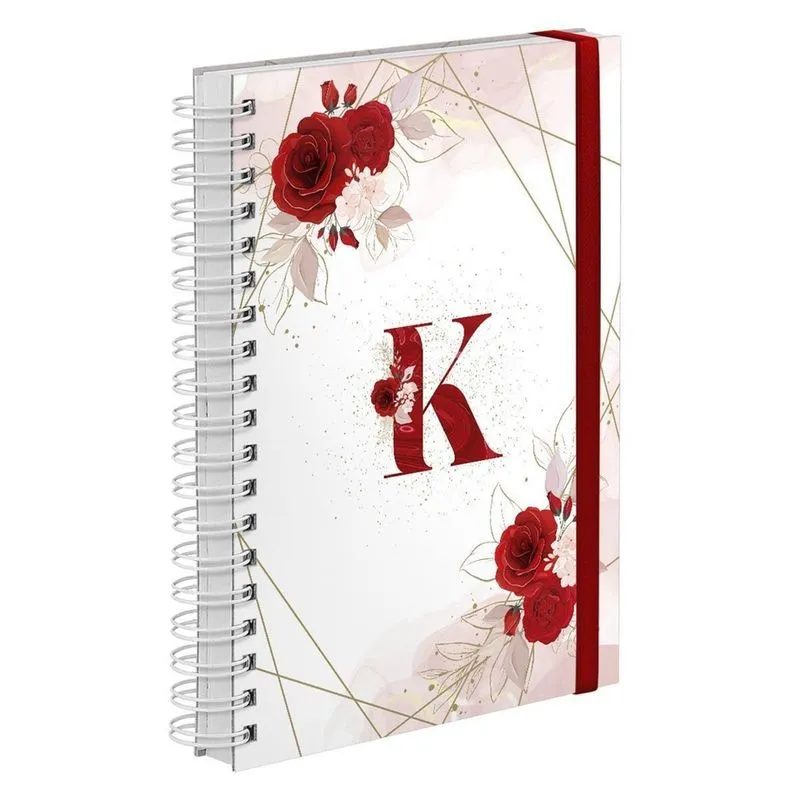 Agenda 2023 Diária Plus Floral Vermelho Ouro Letra Inicial K