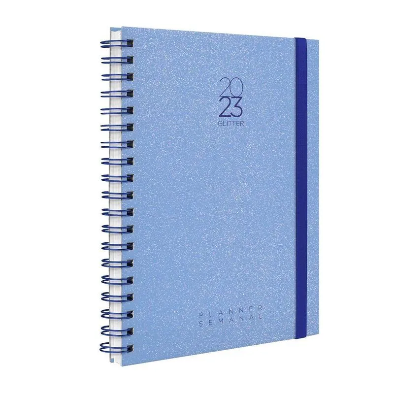 Agenda Planner Semanal Plus 2023 Spot Glitter Azul Claro