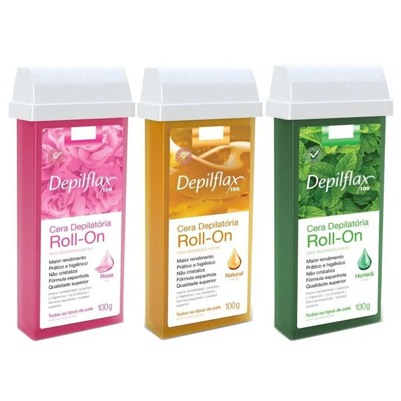 Kit 3 Cera Refil Roll On Hortela Natural E Rosa Depilflax