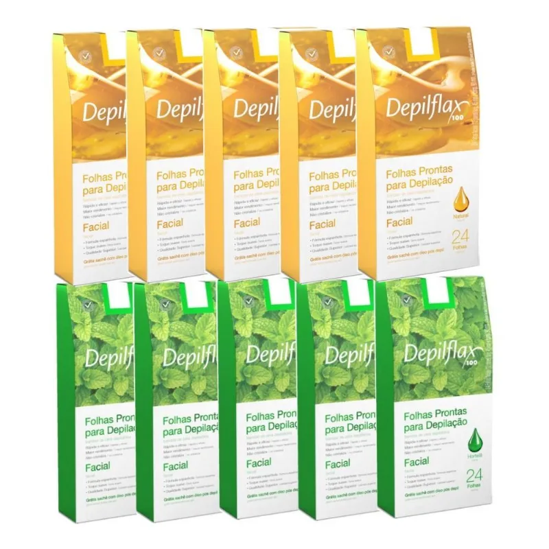 240 Folhas Pronta Depilação Facial Natural+hortelã Depilflax
