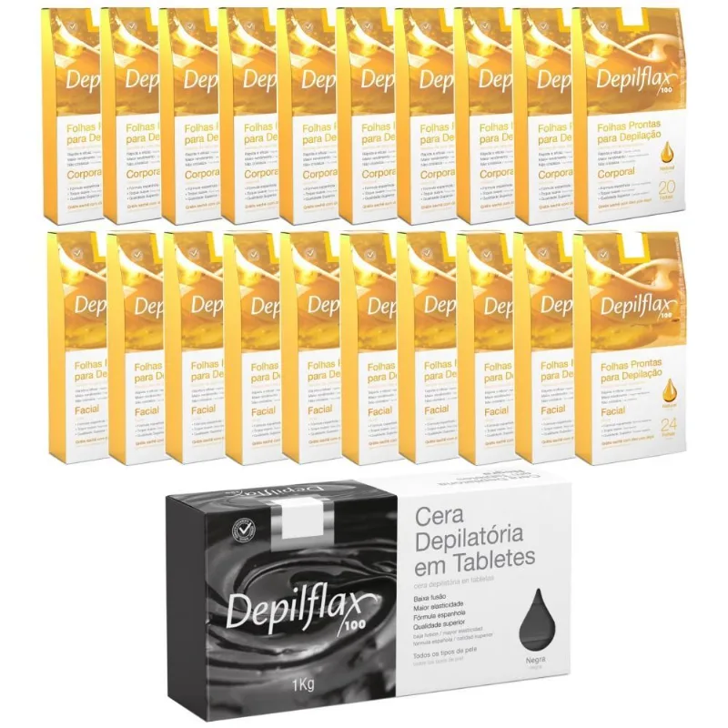 Kit Cera Negra 1kg Folhas Facial+ Corporal Natural Depilflax