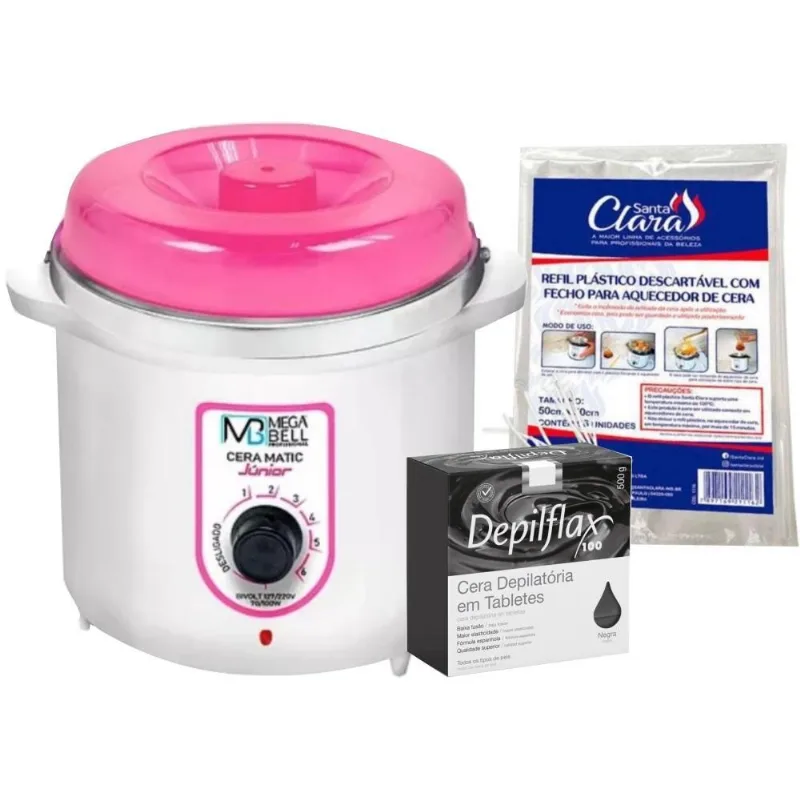 Aquecedora Matic Rosa 400g 6 Plastico Refil Cera Negra 500g