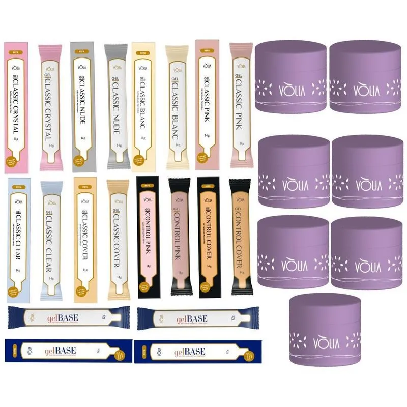6 Sache Gel Classic + 2 Gel Base + 7 Potes Lilás 15g Vólia