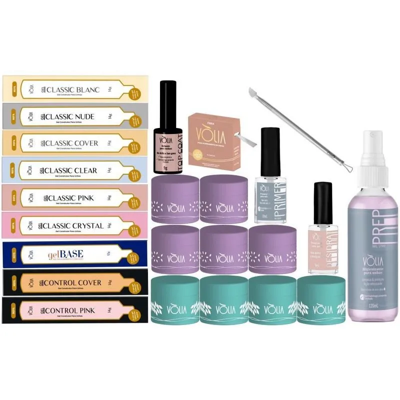 9 Sache Gel Vólia + 5 Potes Lilás + 4 Azul + Preparação Unha