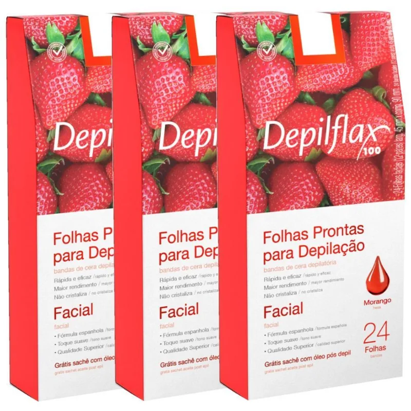 72 Folhas Prontas Depilação Facial Depilflax Morango