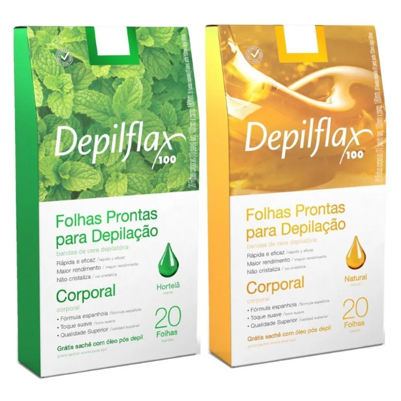 Kit 40 Folhas Prontas Corporal Natural E Hortelã Depilflax
