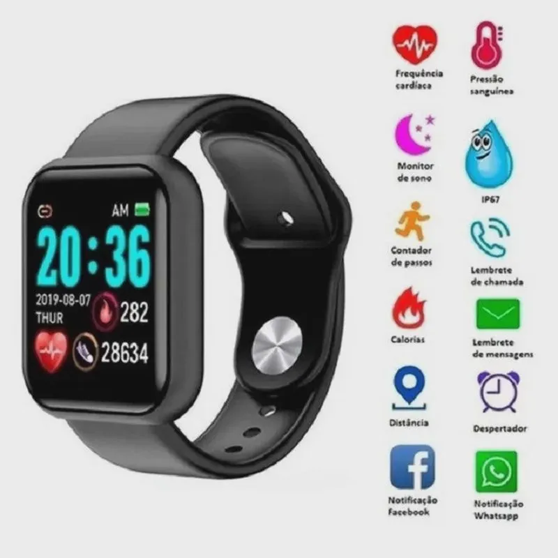 Relogio Inteligente Smartwatch D20 WhatsApp Instagram Android iOS Bluetooth