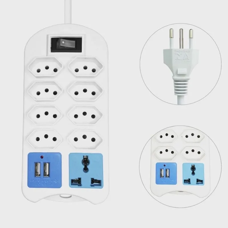 Extensão Elétrica Régua 9 Tomadas 2 Usb Filtro Linha Energia Bivolt