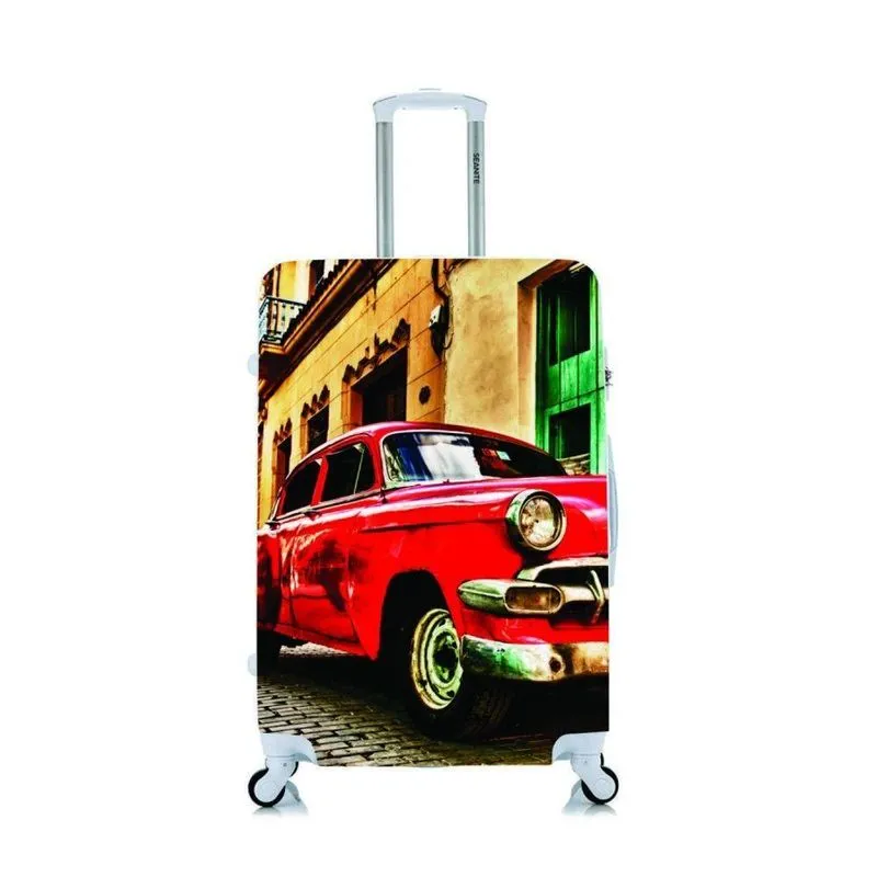 Capa Protetora Para Mala Viagem Média Carro Antigo Vermelho