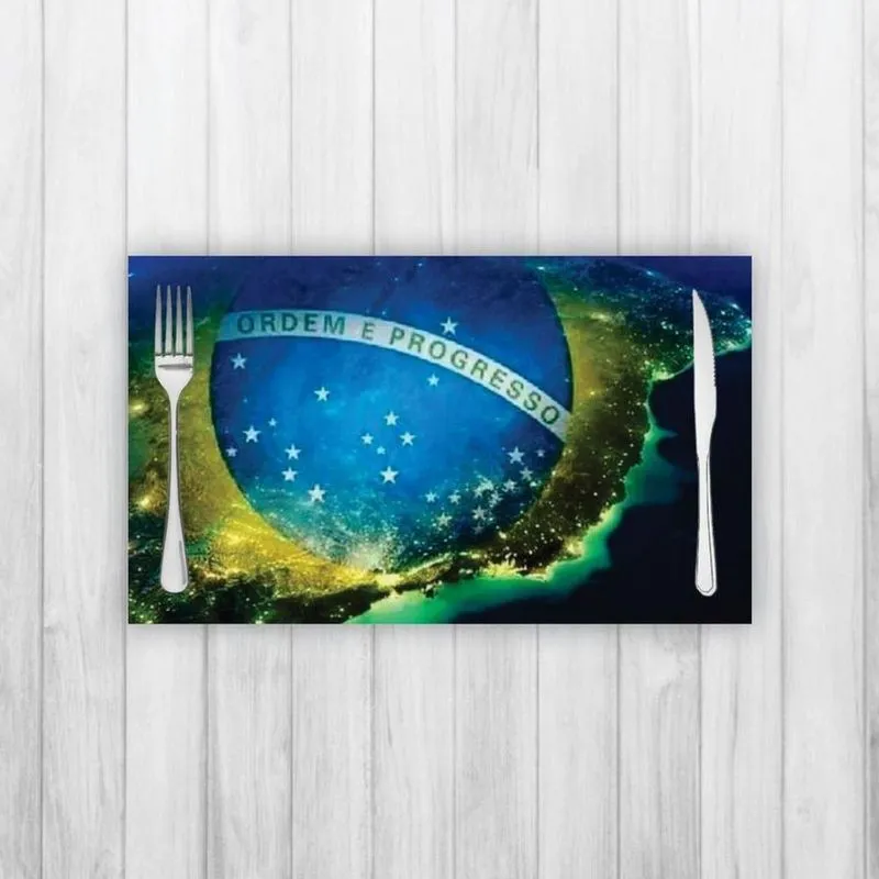 Jogo Americano 2 Un Retangular Neoprene Bandeira Brasil