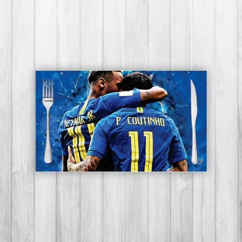 Jogo Americano 2 Un Retangular Neoprene Coutinho E Neymar