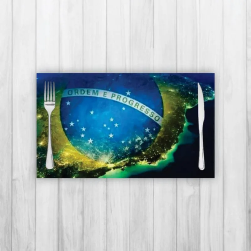 Jogo Americano 2 Un Retangular Neoprene Bandeira Brasil