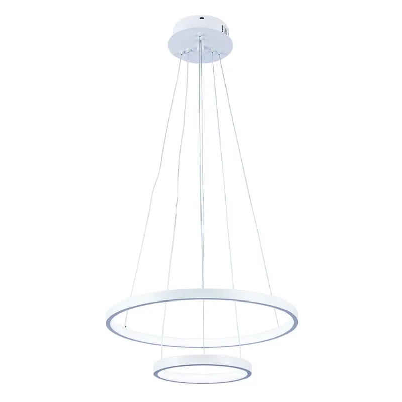 Pendente Lustre Led Moderno 2 Aros Arcos Anéis 20cm e 40cm Atenas 29W 6500K Bivolt Pronto Para Instalar