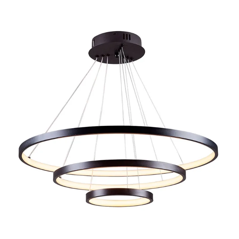 Pendente Lustre Led Moderno 3 Aros Arcos Anéis Atenas 20 40 60cm 55W 6500K Bivolt Pronto Para Instalar