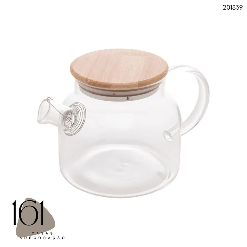 Chaleira de vidro com tampa de bambu 1,2L