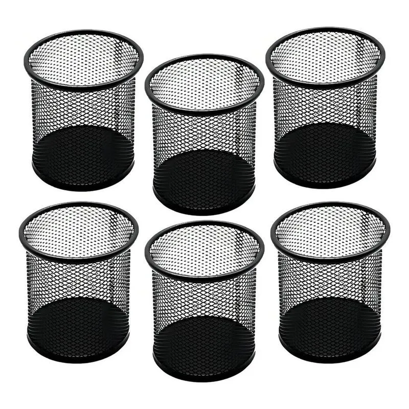 Kit Com 6 Porta Canetas Lápis Redondo Aramado Preto Office