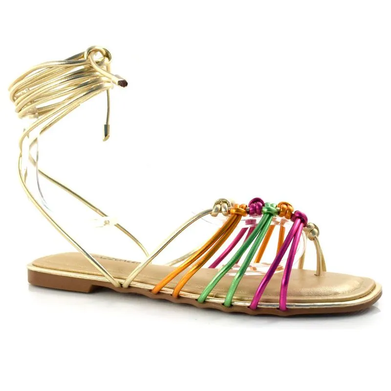Sandália Rasteira com Amarração Cazzualen Dourado 3177-2320 38
