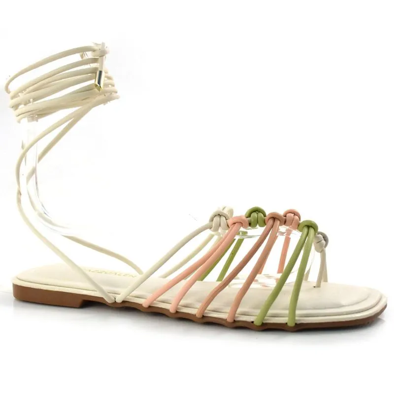Sandália Rasteira com Amarração Cazzualen Off White 3177-2320 35