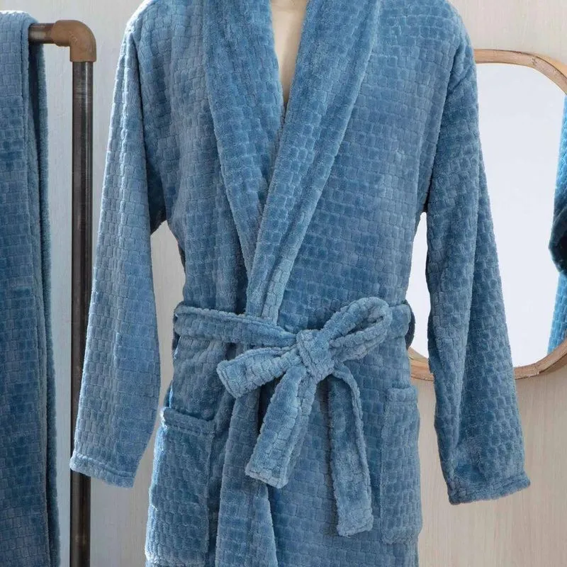 Roupão Soft Charm Unissex Flannel Em Relevo M Azul Sereno