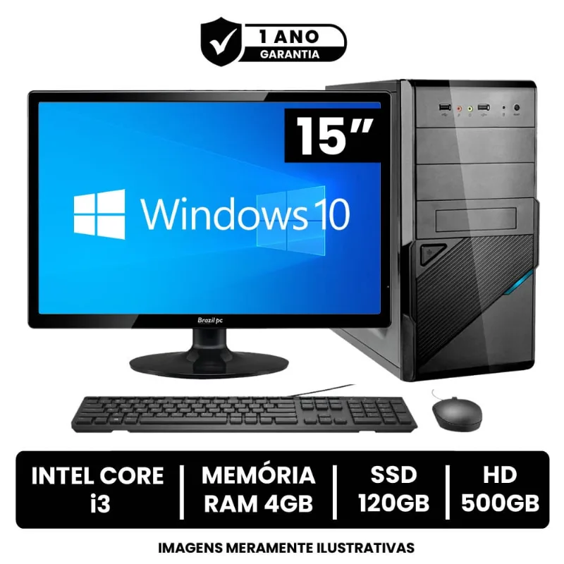Computador Completo Intel Core I3 4gb de Ram Ssd 120gb Hd 500gb Monitor Led 15 Hdmi